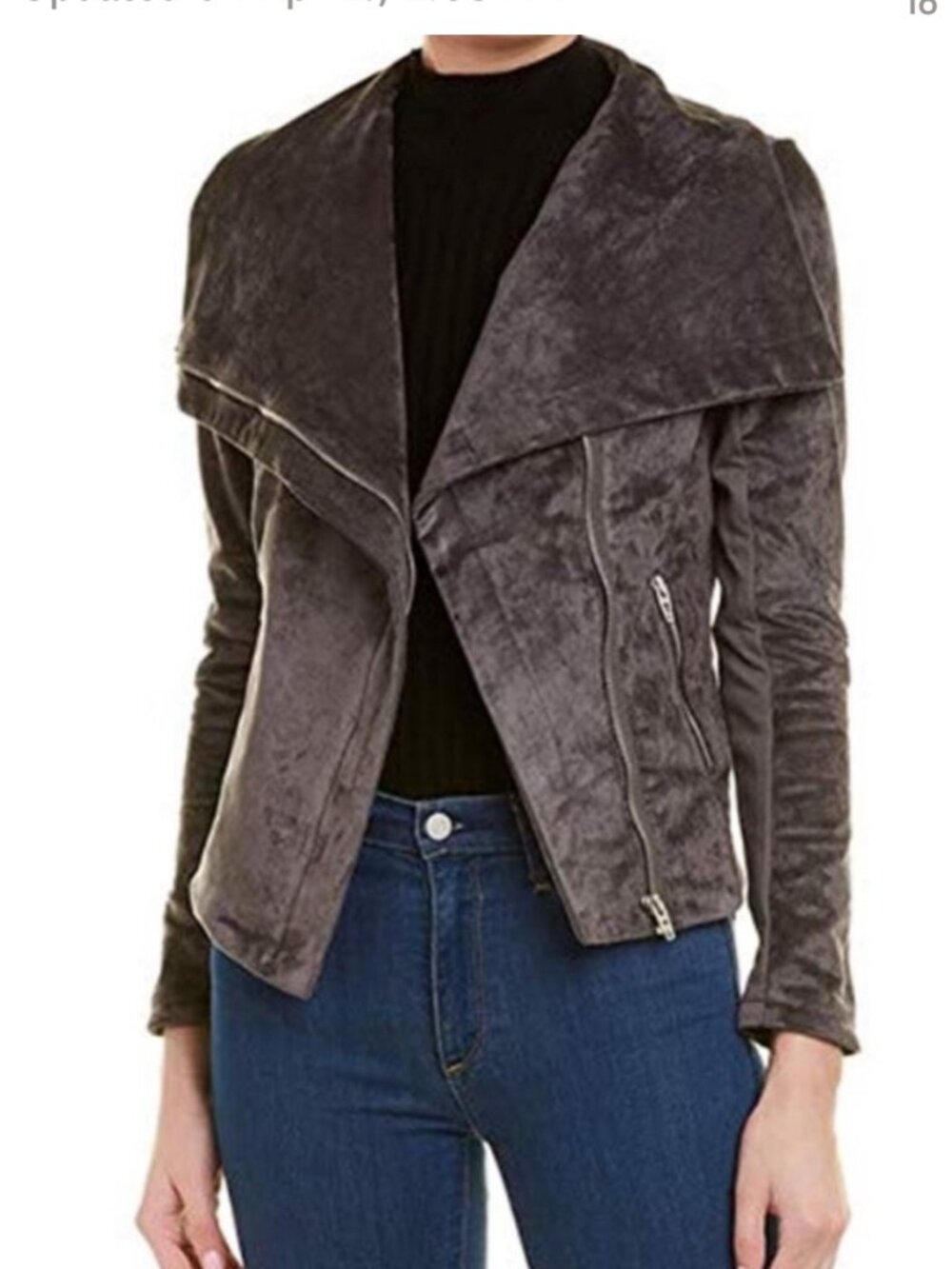 **BLANKNYC Legendary Faux Suede Moto Jacket Dark Gray Zip Up Medium**